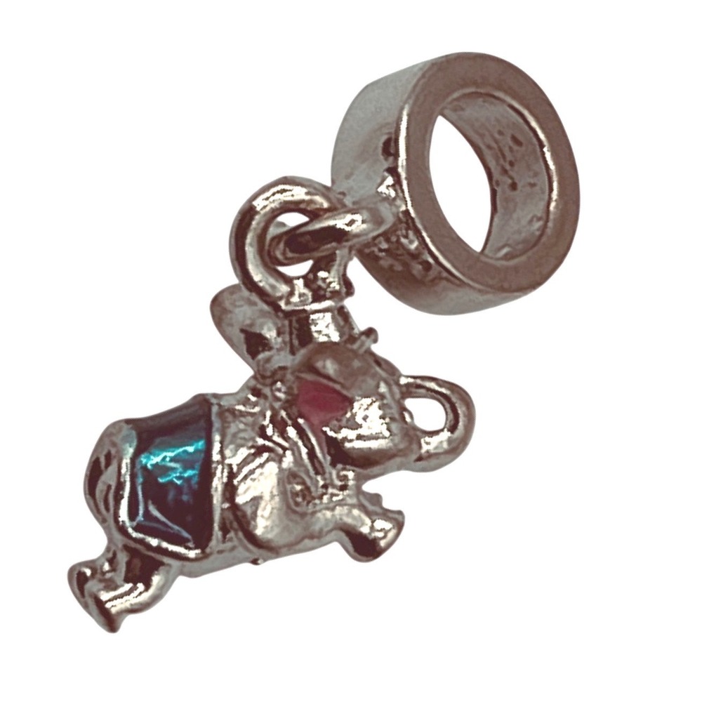 Dumbo Flying Elephant Silver Tone Enamel Dangle Charm for Bracelets